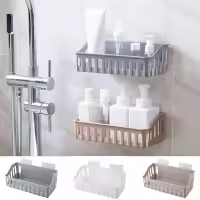 Plastic Bathroom Shelf Organizer - No-Drill Wall-Mounted Shower Rack for Toiletries